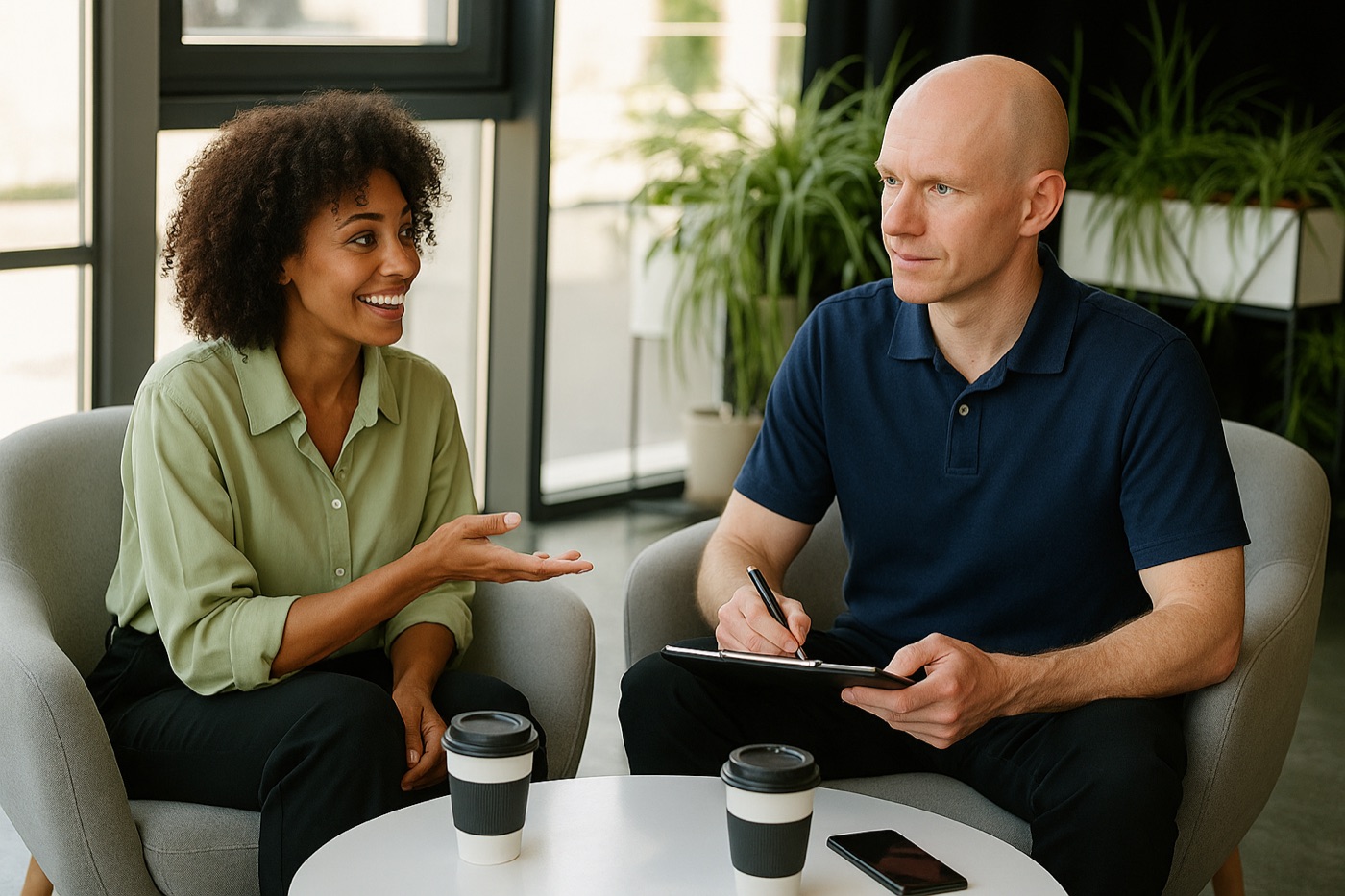 Dave Hatz meeting a client over coffee