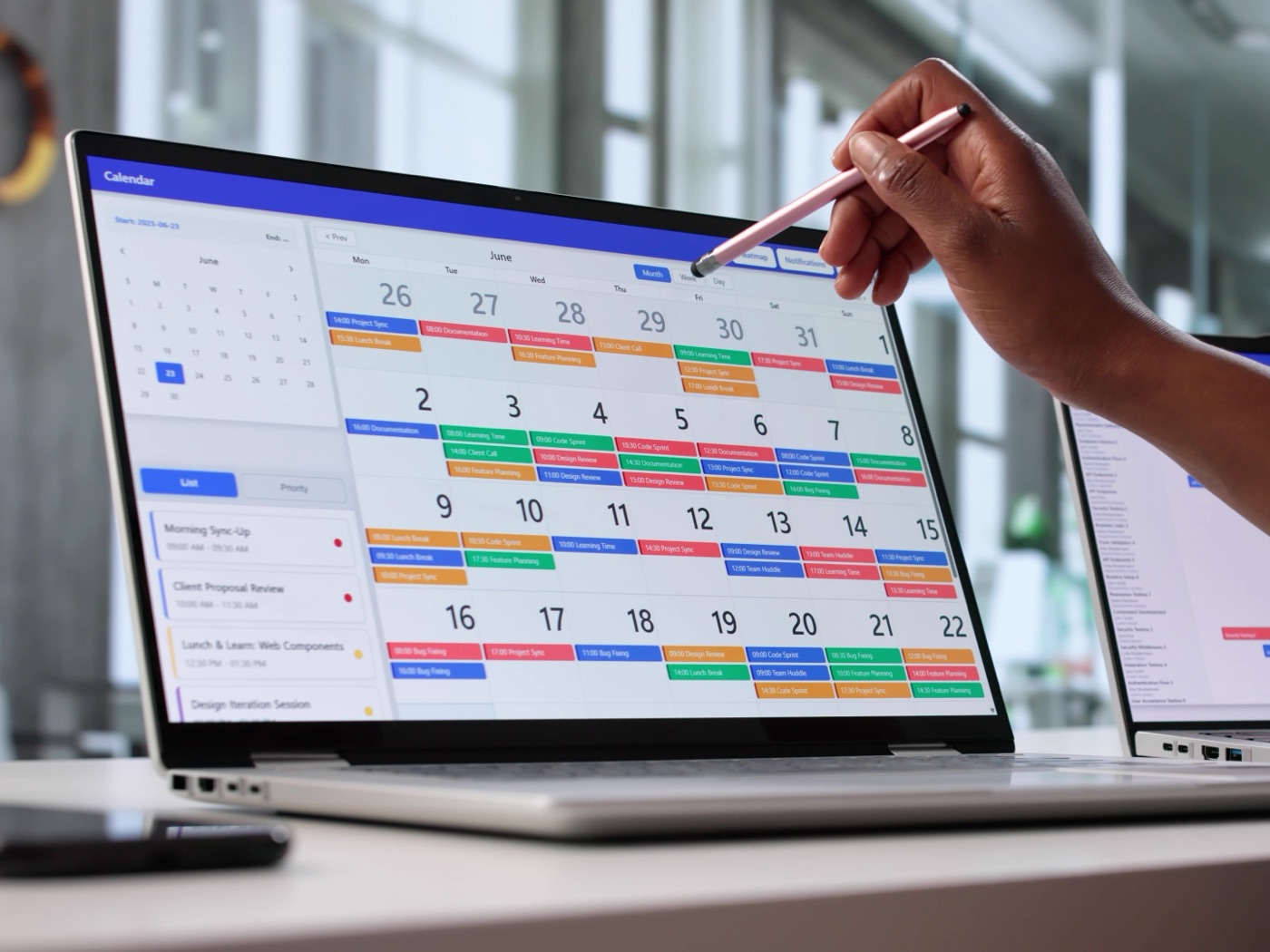 A calendar with booked appointments